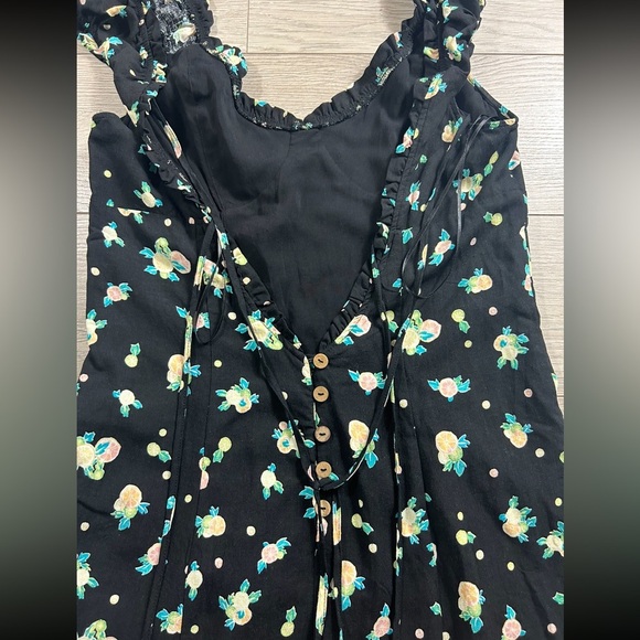 Free People Like A Lady Black Lemon Print Mini Dress - Picture 6 of 12